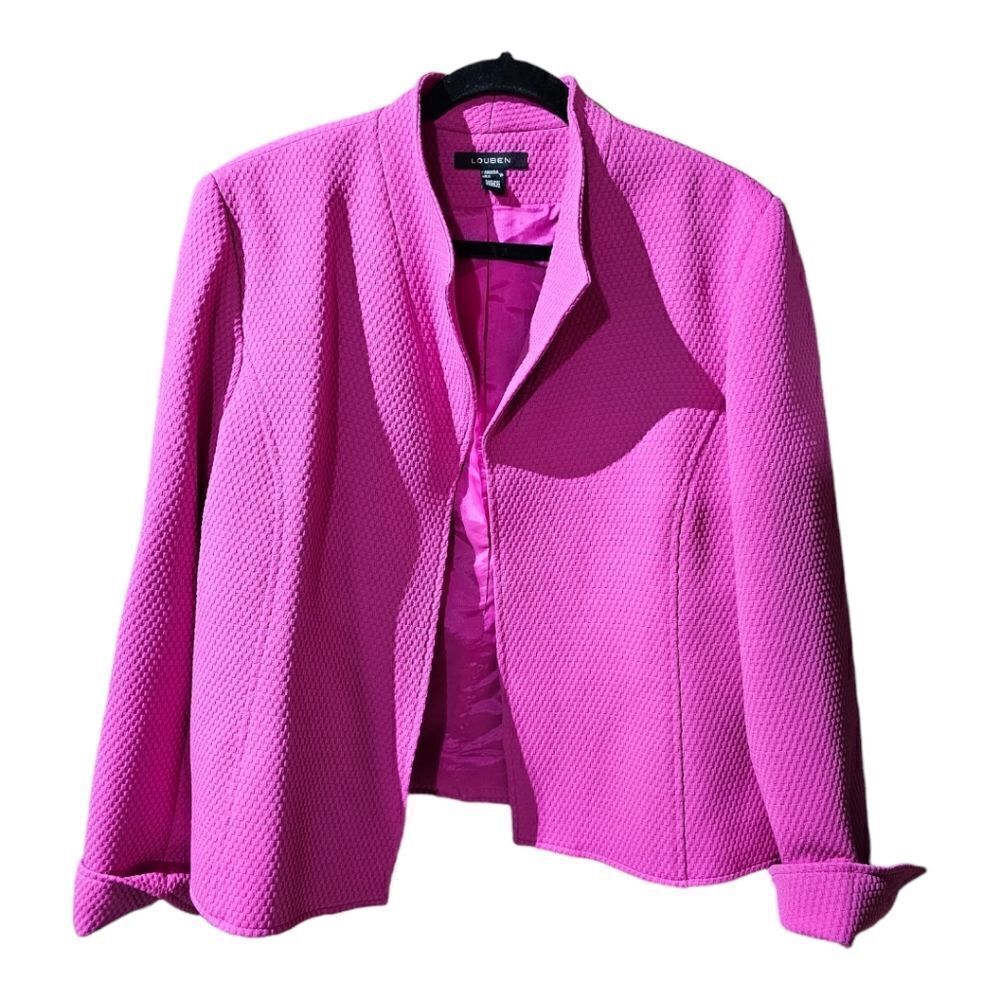 LOUBEN Pink Textured Open Front Jacket - Size 16